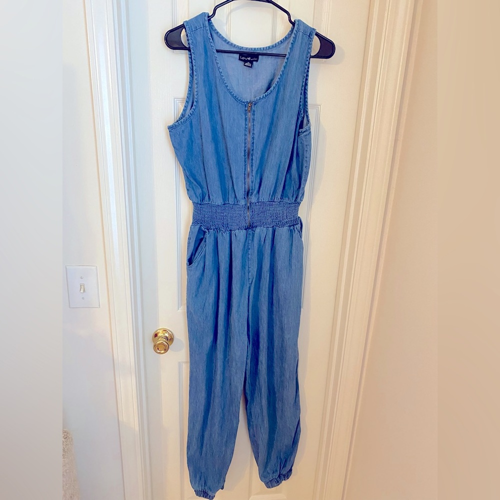 Love by Chesley Sleeveless Denim Jumpsuit, XL, Side Pockets, Zippers up Front